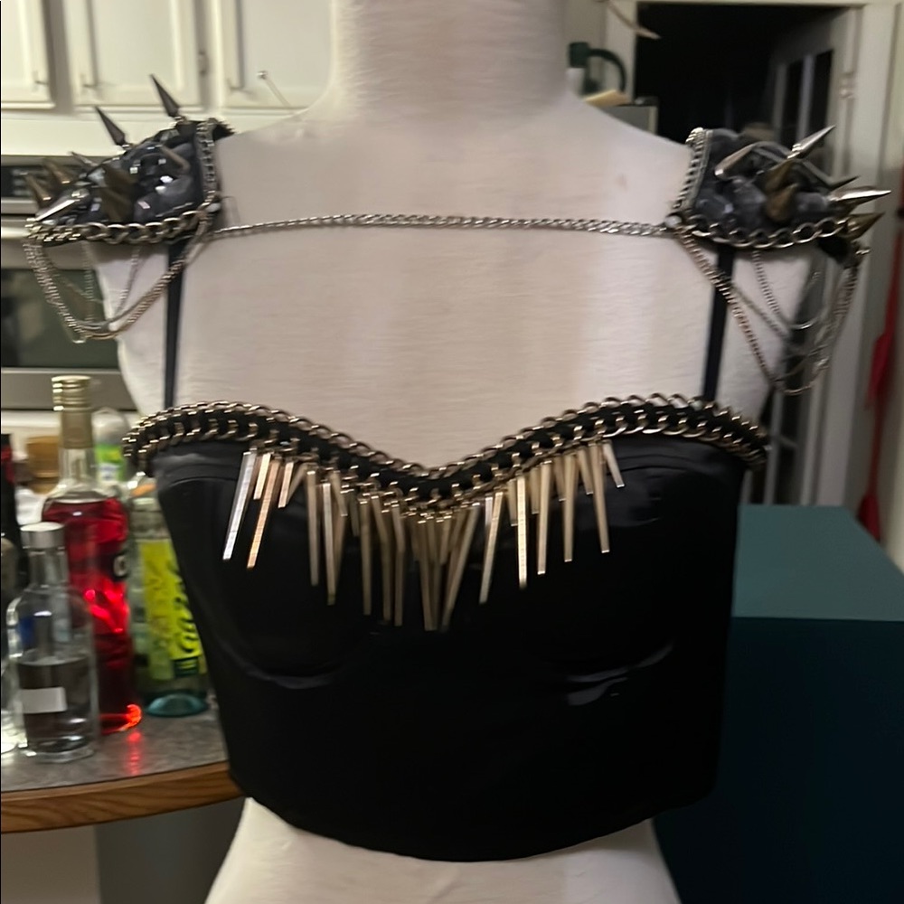Gold and Black Embellished Crop Top